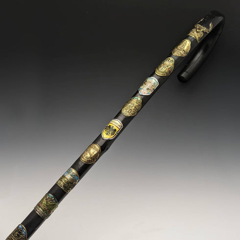 復古紳士大號手杖歐洲旅遊徽章弧形手柄 94 厘米